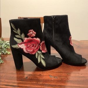 Black Rose Suede Booties